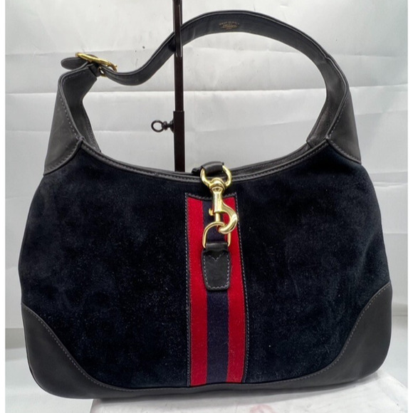 Vintage 1970 Gucci Jackie 1961 Shoulder Bag Navy Blue Leather/Suede - Picture 1 of 14
